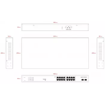 ERNITEC unmanaged PoE Switch ELECTRA-U16-1GB 16 θυρών, 1 GbE Uplink, 285W Power Budget