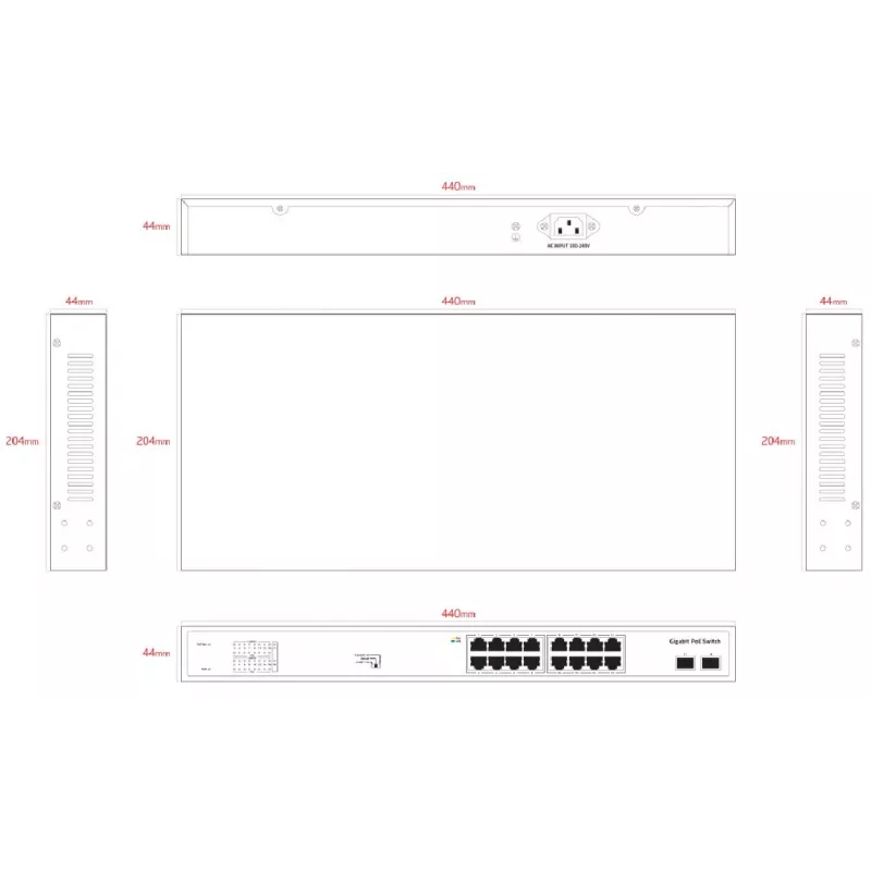 ERNITEC unmanaged PoE Switch ELECTRA-U16-1GB 16 θυρών, 1 GbE Uplink, 285W Power Budget