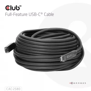 CLUB3D 15M Καλώδιο USB-C® πλήρους λειτουργικότητας / 49,21ft 8K60Hz 10Gbps 60W