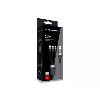Conceptronic ETTA06B15C Καλώδιο γρήγορης φόρτισης και δεδομένων 3 σε 1 100 W 1,5 m, τριπλό USB-C, USB 2.0, E-Mark