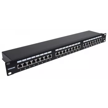 Intellinet Patch Panel, Cat6a, FTP, 24 θυρών, 1U, θωρακισμένο, 90° Top-Entry Λωρίδες LSA, μαύρο