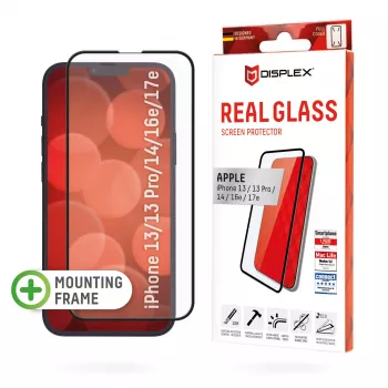 Displex Premium Displayschutzfolie (Full Cover, 10H) για Apple iPhone 13/13 Pro/14/16e/17e, Eco-Montagerahmen, Full Cover