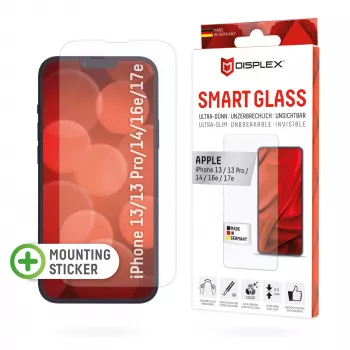 Displex Smart Glass (9H) για Apple iPhone 13/13 Pro/14/16e/17e, αυτοκόλλητο τοποθέτησης, άθραυστο