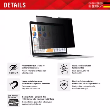 Privacy Filter Displex PRIVACY SAFE 15,6 ίντσες 2 κατευθύνσεων Μαγνητικό Γυαλιστερό Ματ
