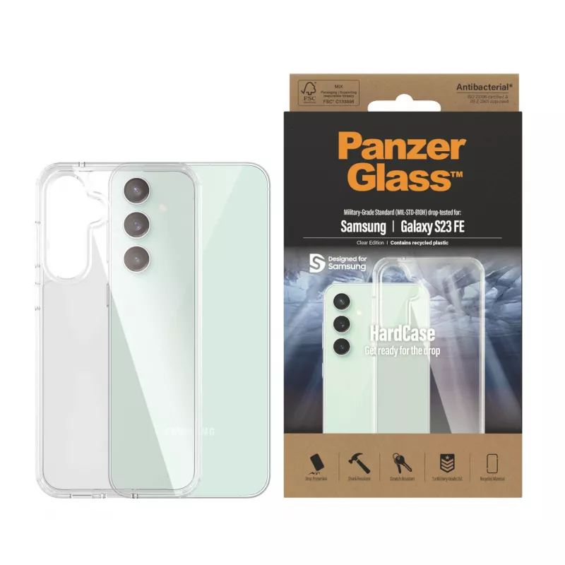 PanzerGlass HardCase 0459 για Samsung Galaxy S23 FE, αντιβακτηριακή, στρατιωτικών προδιαγραφών, ανακυκλωμένο TPU/πολυανθρακικό, διαφανής