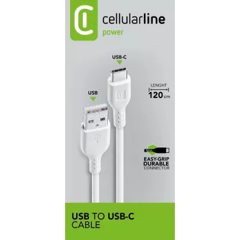 Καλώδιο τροφοδοσίας Cellularline 120 cm USB-C USB-A αρσενικό βύσμα λευκό
