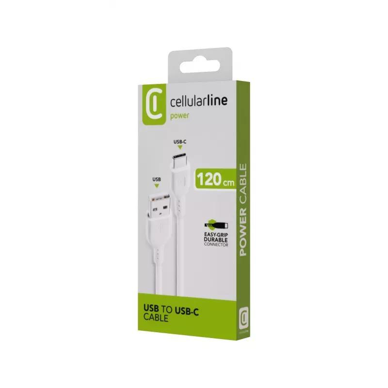 Καλώδιο τροφοδοσίας Cellularline 120 cm USB-C USB-A αρσενικό βύσμα λευκό