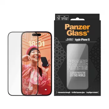 PanzerGlass Ceramic Protection για iPhone 15 Ultra-Wide Fit ανθεκτικό στις γρατσουνιές ανθεκτικό στα χτυπήματα