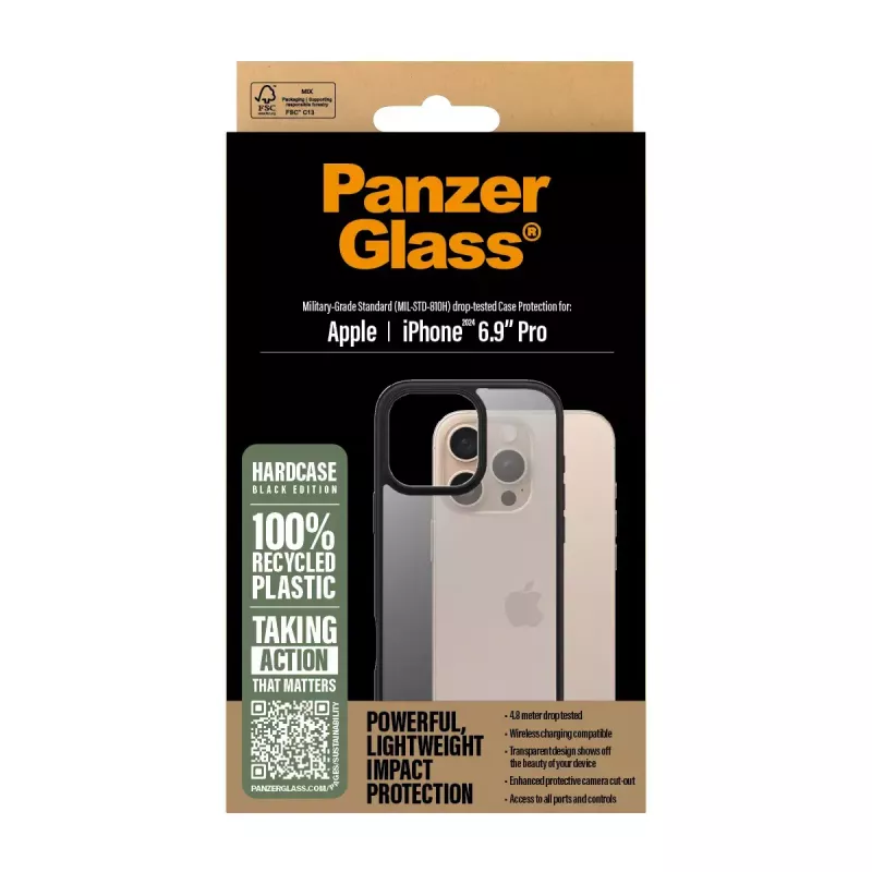 PanzerGlass® HardCase διαφανές με μαύρο πλαίσιο iPhone 16 Pro Max