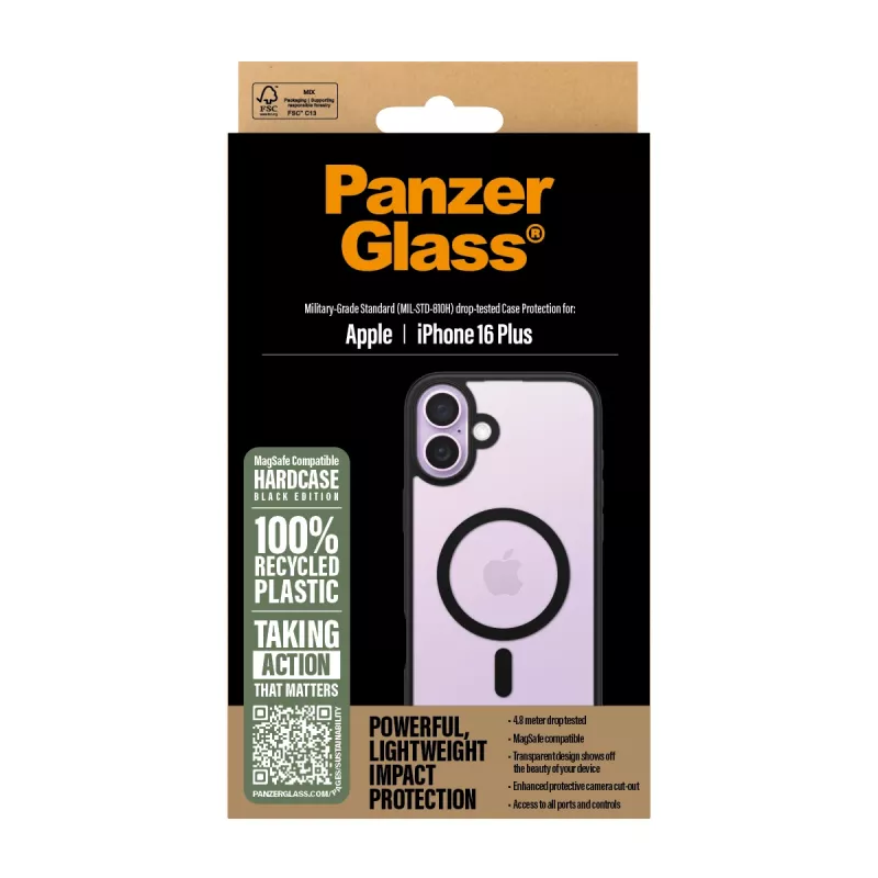 PanzerGlass ® HardCase διαφανές με μαύρο MagSafe & πλαίσιο iPhone 16 Plus