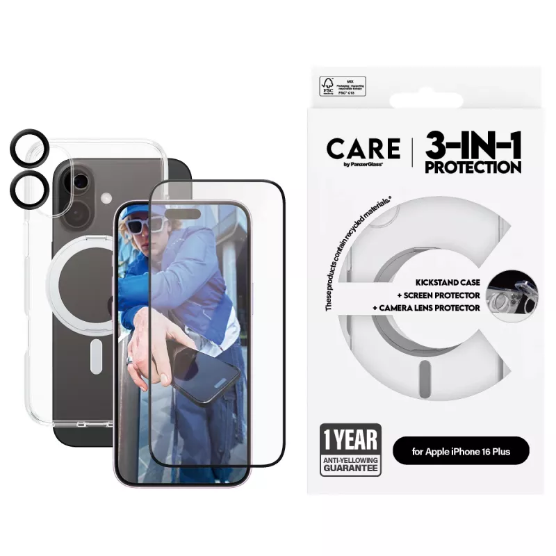 PanzerGlass CARE by ® Feature 3-in-1 κεραμικό πακέτο iPhone 16 Plus