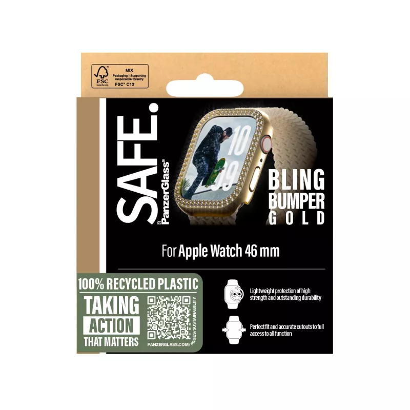 PanzerGlass SAFE. by ® Bling Bumper Gold Apple Watch Series 10 46mm Διαφανές