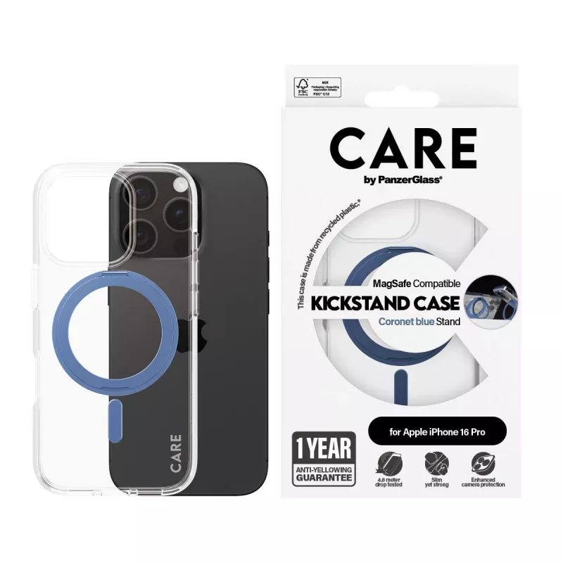 PanzerGlass CARE Feature Case 1317 θήκη για iPhone 16 Pro, με βάση στήριξης και MagSafe, διάφανη μπλε
