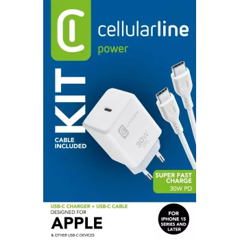 Cellularline USB-C CHARGER KIT USB-C 30W κιτ φόρτισης USB-C 30W – iPhone 15 Series