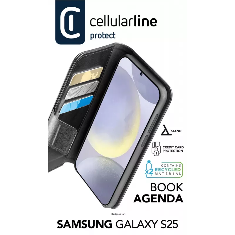 Cellularline Book Agenda 2 Case BOOKAG2GALS25K θήκη τύπου βιβλίου για Samsung S25, μαύρη