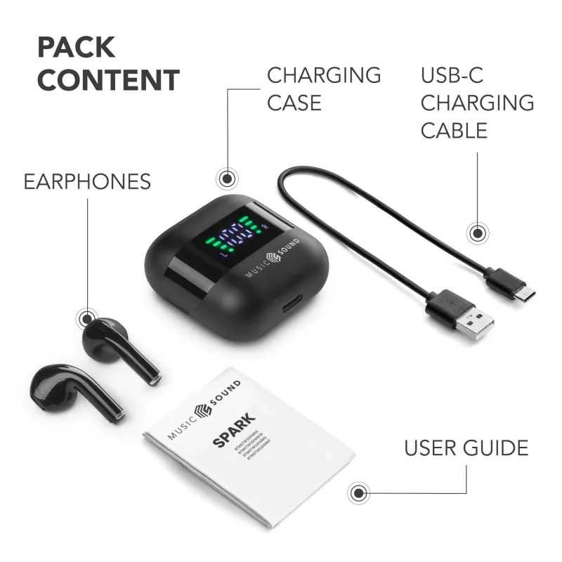 Music Sound SPARK Ακουστικά TWS με οθόνη LED