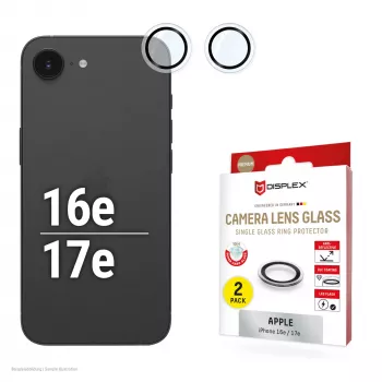 Displex Premium γυαλί φακού κάμερας, iPhone 16e/17e, συσκευασία 2 τεμ., 10H, μεμονωμένοι δακτύλιοι, DLC, διαφανές, γρήγορη τοποθέτηση