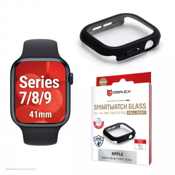 PanzerGlass Displex 10H γυαλί Temper προστασία ολόκληρου σώματος για Apple Watch 41 mm (Series 9/8/7), IP68, Snap-On, μαύρο ματ