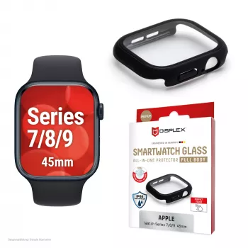 Displex 10H Tempered Glass για Apple Watch 9/8/7 (45 mm), θήκη ολόκληρου σώματος, IP68, Snap-On, μαύρο ματ