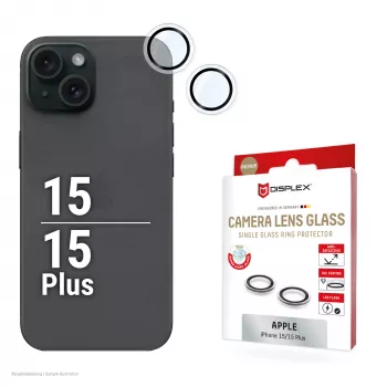 Displex Premium γυαλί φακού κάμερας, iPhone 15/15 Plus, 10H, μεμονωμένοι δακτύλιοι, DLC, διαφανές, Quick Mount