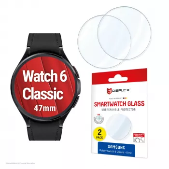 Displex 9H Glass Galaxy Watch 6 Classic (47mm), συσκευασία 2 τεμ., εξαιρετικά λεπτό, χωρίς πλαίσιο, Anti-Fingerabdruck, Made in Germany