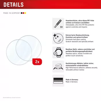 Displex 9H Glass Galaxy Watch 6 Classic (47mm), συσκευασία 2 τεμ., εξαιρετικά λεπτό, χωρίς πλαίσιο, Anti-Fingerabdruck, Made in Germany