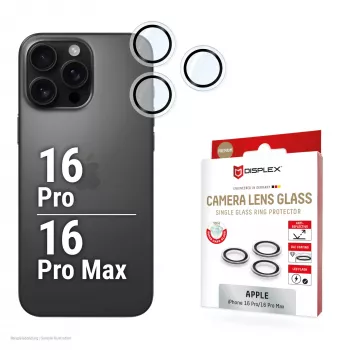 Displex Premium γυαλί φακού κάμερας, iPhone 16 Pro/16 Pro Max, 10H, μεμονωμένοι δακτύλιοι, DLC, διαφανές, γρήγορη τοποθέτηση