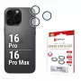 Displex Premium γυαλί φακού κάμερας, iPhone 16 Pro/16 Pro Max, 10H, μεμονωμένοι δακτύλιοι, DLC, διαφανές, γρήγορη τοποθέτηση