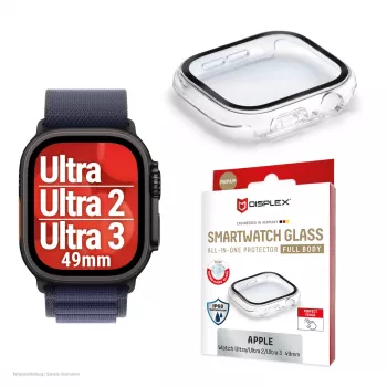 Προστασία οθόνης PanzerGlass Displex 10H για Apple Watch Ultra 3/Ultra 2/Ultra (49 mm) – πλήρους επιφάνειας, IP68, snap-on, διαφανές