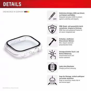 Displex 10H γυαλί Temper για Apple Watch SE3/SE2/SE (40 mm), θήκη ολόκληρου σώματος, IP68, Snap-On, διαφανές