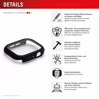 Προστασία οθόνης PanzerGlass Displex 10H για Apple Watch SE3/SE2/SE (40 mm) – ολόκληρου σώματος, IP68, με κλιπ, μαύρο ματ