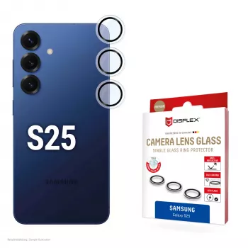 Displex Premium γυαλί φακού κάμερας, Samsung Galaxy S25, 10H, μεμονωμένοι δακτύλιοι, DLC, διαφανές, Quick Mount
