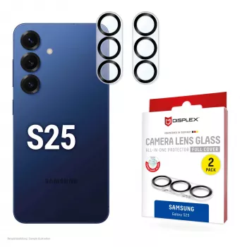 Displex Full Cover Γυαλί φακού κάμερας Samsung Galaxy S25, 10H, Πλήρης προστασία κάμερας, Ταχεία τοποθέτηση, συσκευασία 2 τεμ.