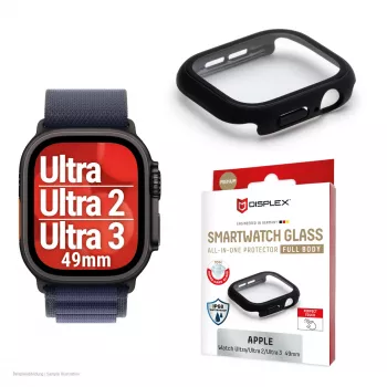 Προστασία οθόνης PanzerGlass Displex 10H για Apple Watch Ultra 3/Ultra 2/Ultra (49 mm), ολόκληρου σώματος, IP68, Snap-on, μαύρο ματ