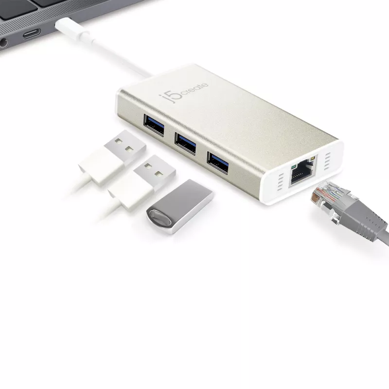 j5create JCH471 USB-C™ Gigabit Ethernet & Hub Multi Προσαρμογέας, Metallic Champagne