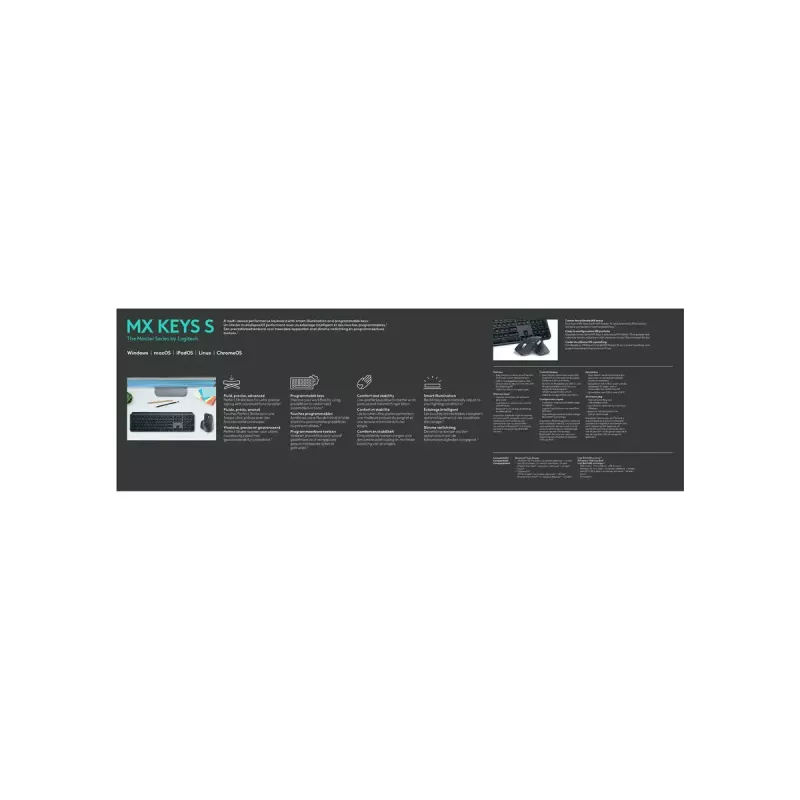 Logitech MX Keys S πληκτρολόγιο Universal RF Wireless + Bluetooth AZERTY Βελγικό Graphite