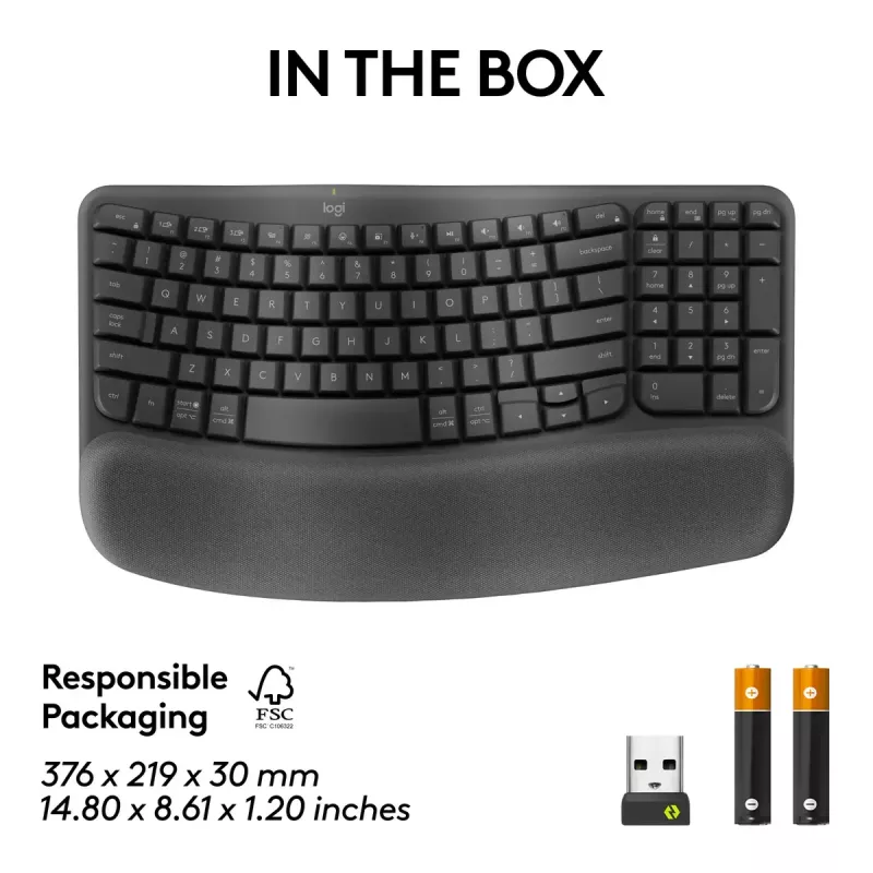 Logitech Wave Keys for Business Εργονομικό πληκτρολόγιο Full-Size Ασύρματο
