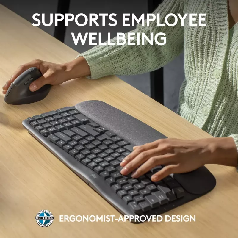 Logitech Wave Keys for Business Εργονομικό πληκτρολόγιο Full-Size Ασύρματο