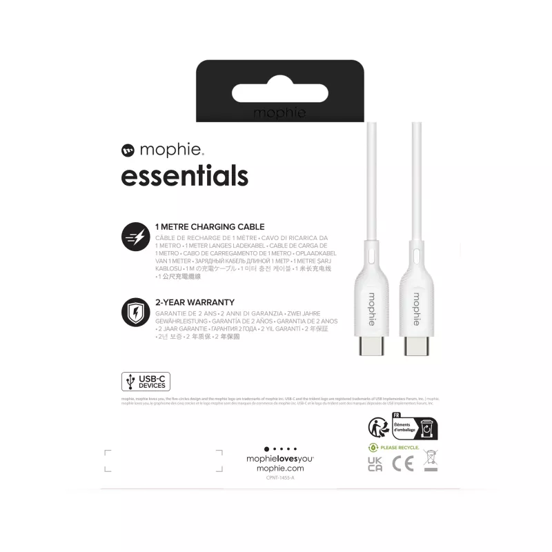 mophie essentials καλώδιο φόρτισης | 1 m καλώδιο USB USB 2.0 USB-C λευκό