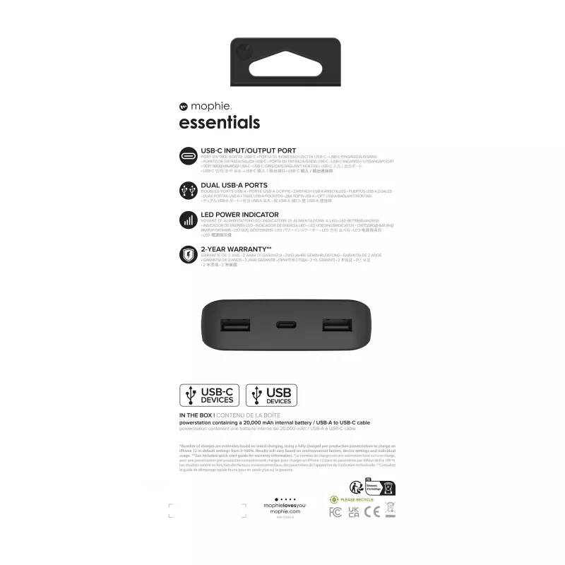 mophie essentials powerstation 20K 20.000 mAh μαύρο