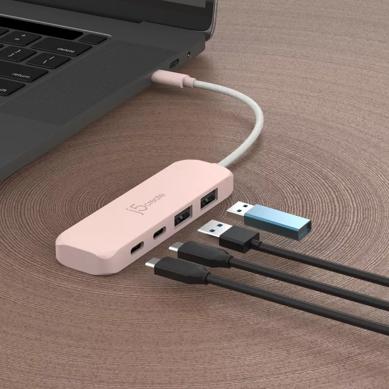 USB-C Hub j5create JCH342ER-N 4-Port Type-C Type-A Gen 2 10000 Mbit/s ροζ