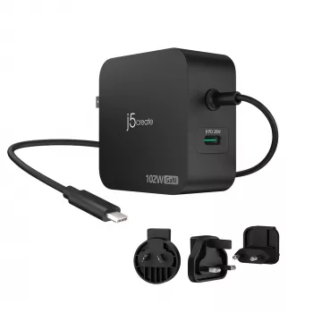 j5create 102W GaN PD USB-C 2-Port φορτιστής με εναλλασσόμενα βύσματα