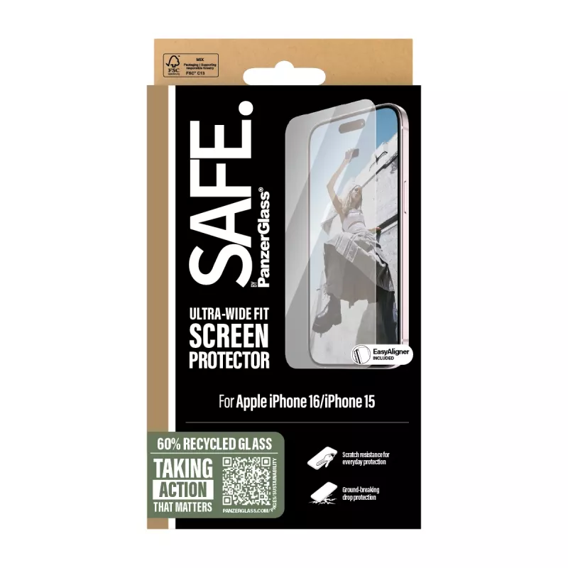 PanzerGlass SAFE. by ® Προστασία οθόνης iPhone '24 6,1 ίντσες | Ultra-Wide Fit