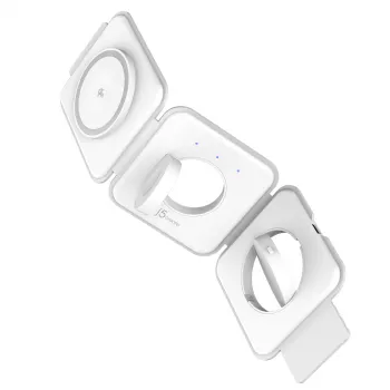 j5create Qi2 3-in-1 Magnetic Travel Wireless Charging Station εσωτερικού χώρου USB ταχεία φόρτιση λευκό