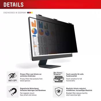 Φίλτρο απορρήτου 2 κατευθύνσεων Displex PRIVACY SAFE 21,5 inch 16:9 γυαλιστερό/ματ