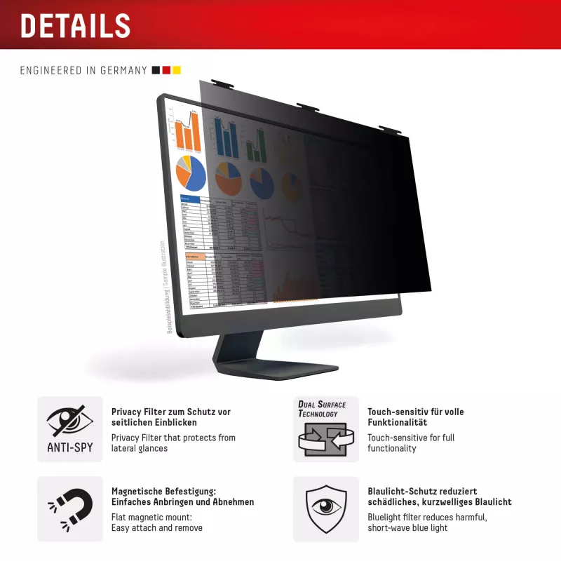 Φίλτρο απορρήτου 2 κατευθύνσεων Displex PRIVACY SAFE 21,5 inch 16:9 γυαλιστερό/ματ