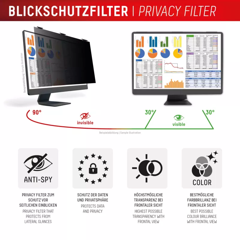 Φίλτρο απορρήτου 2 κατευθύνσεων Displex PRIVACY SAFE 21,5 inch 16:9 γυαλιστερό/ματ
