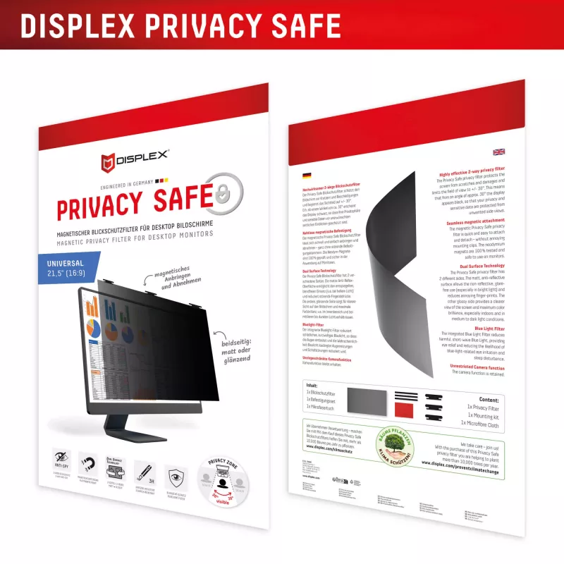 Φίλτρο απορρήτου 2 κατευθύνσεων Displex PRIVACY SAFE 21,5 inch 16:9 γυαλιστερό/ματ