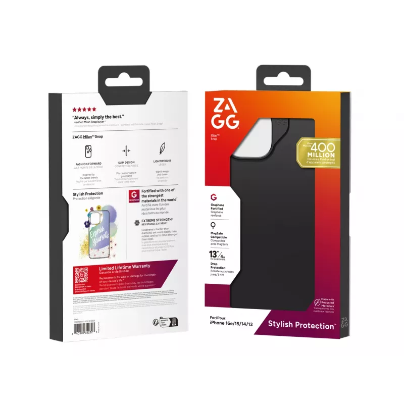 ZAGG Milan Snap θήκη για Apple iPhone 16e/15/14/13, αδιαφανής, μαύρη