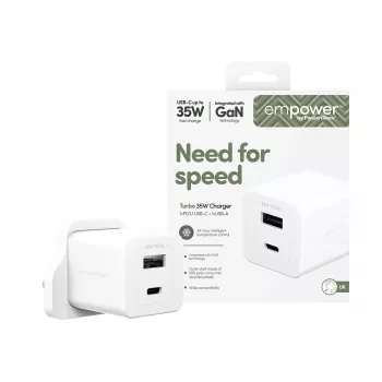 PanzerGlass empower™ by ® Turbo 35W Φορτιστής με USB-C + USB-A | UK βύσμα | Ασημί λευκό